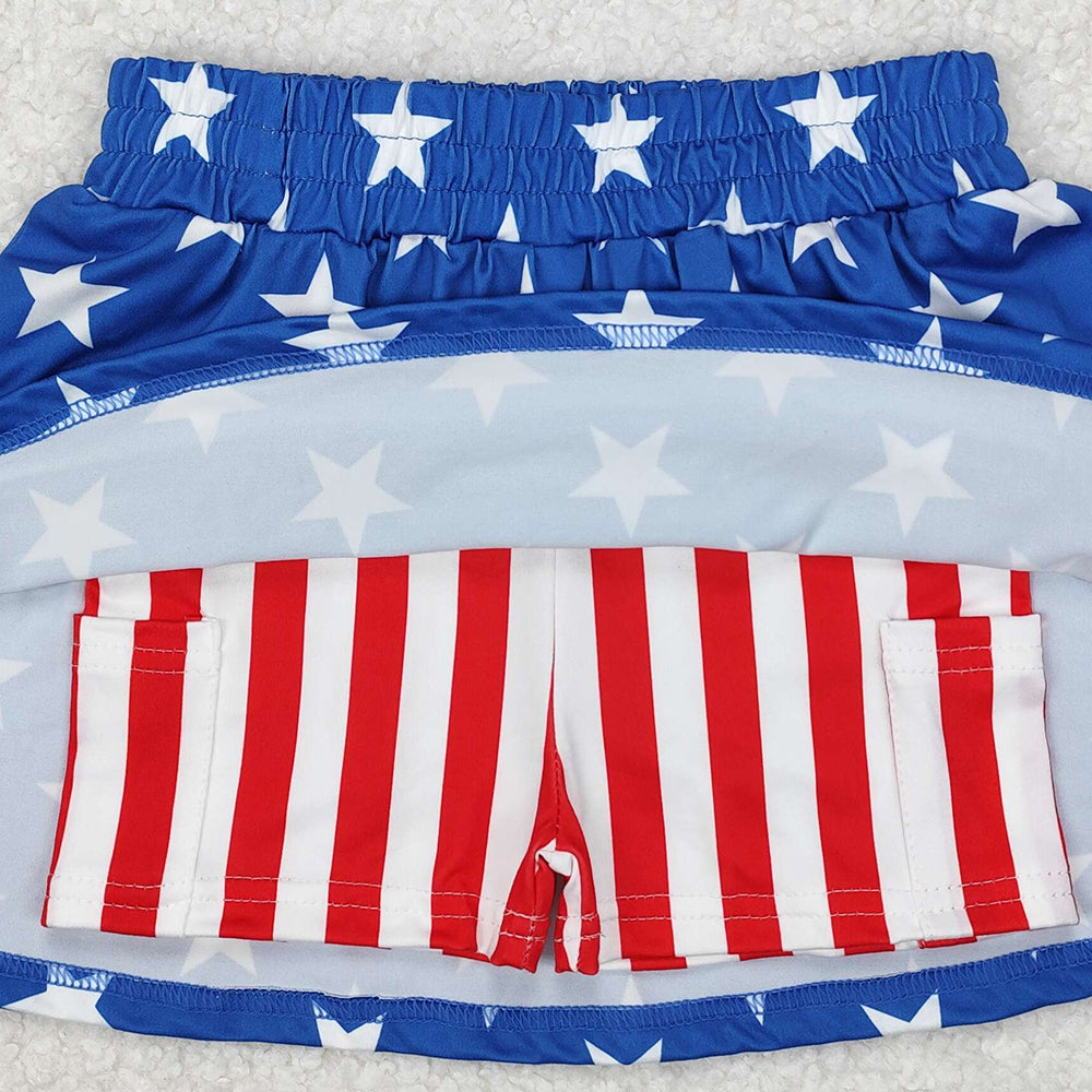 GLK0051Kids Girls Blue Stars Red Stripe 4th of July Skirt Casual Cotton Skirt for Children's Clothing