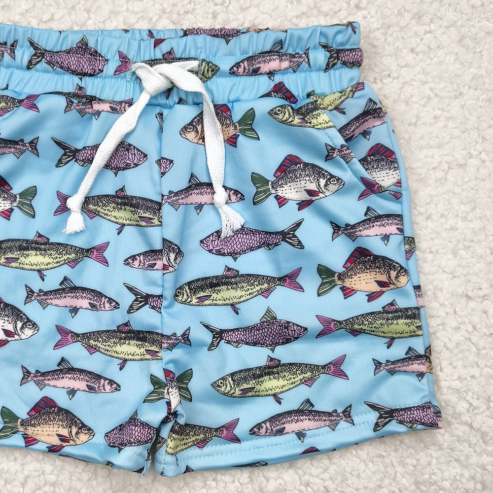 S0542RTS NO MOQ Baby Boys Summer Swimsuits Blue fish kids boys summer swim trunks