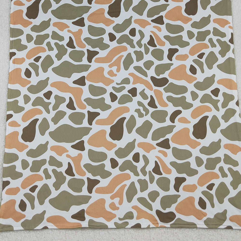 9.29 RTS NO MOQ （In stock）BL0223 Baby Kids Green Orange Camo Print Blankets