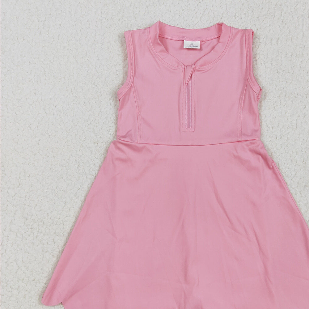 7.18  GSD2087 RTS NO MOQBaby Girls Summer Yoga Dress baby girl clothes yoga pink sleeveless skirts dress