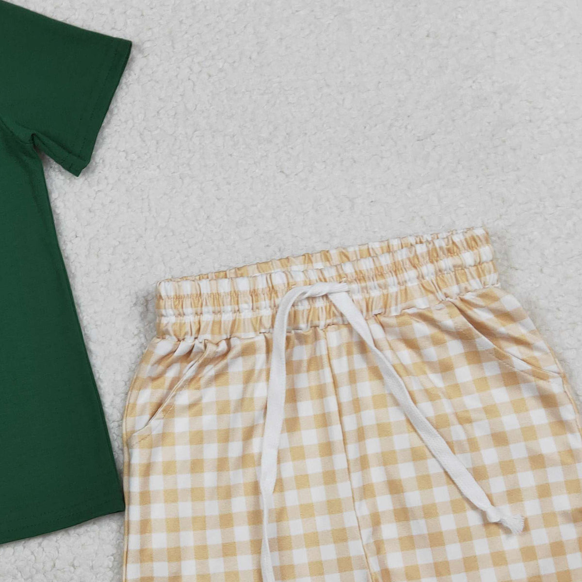 1.22 RTS NO MOQ （In stock）BSSO1636 Embroidery Duck Dogs Baby Boys Top Checked Pockets Shorts Hunting Clothes Sets