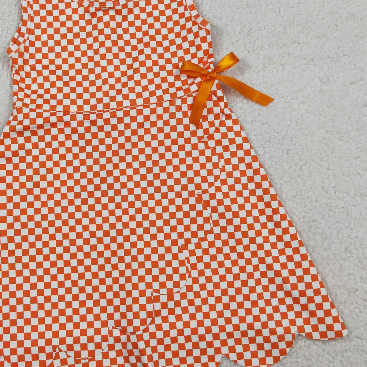 3.30 RTS NO MOQ （In stock）GSD3428 Sleeveless orange plaid scallop kids girls athletic dress