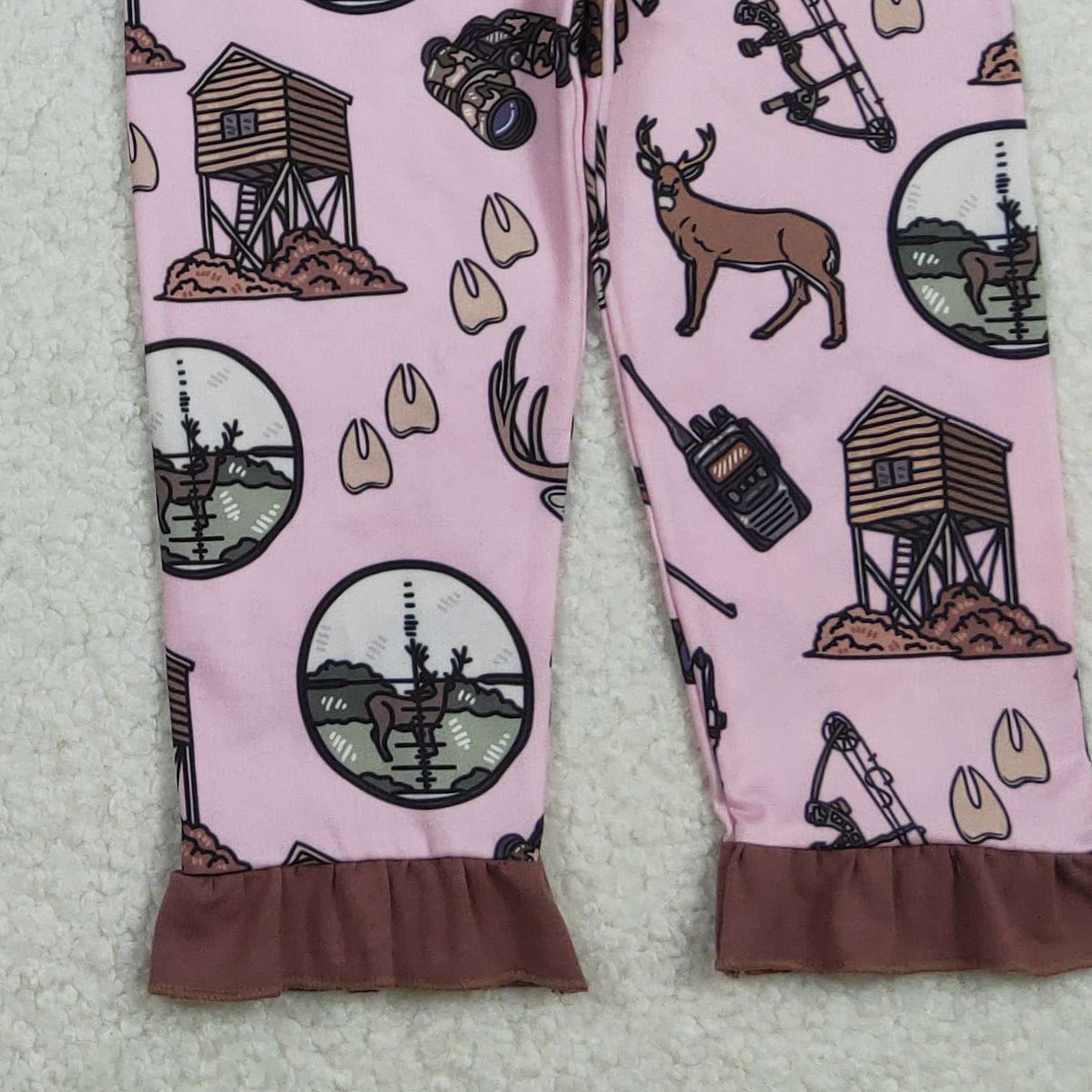 11.24 RTS NO MOQ （In stock）GLP2741 Baby Girls Deer Hunting Top Ruffle Pant Pajamas Set