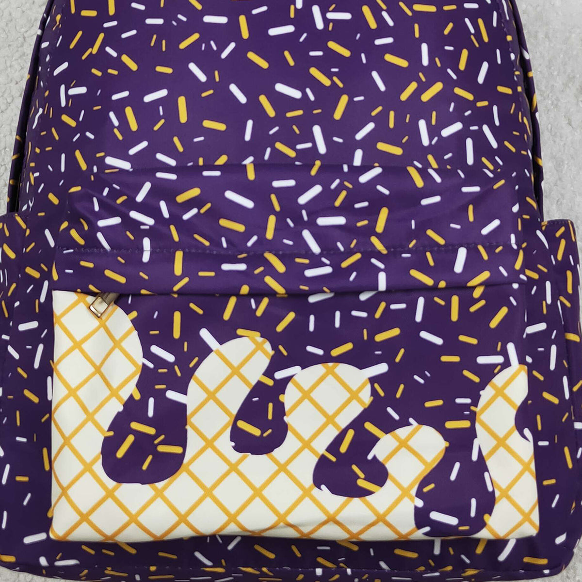 11.7 RTS NO MOQ （In stock）BA0327 Baby Kids Purple Sprinkles Team Zipper School Back Bags  13*5*17 inches