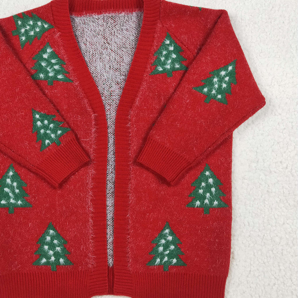 RTS NO MOQ （In stock） GT1114 Baby Girls Long Sleeve Tops Baby Girls Red Christmas Tree Long Sleeve Sweaters