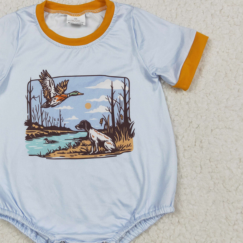 SR3093 8.19 RTS NO MOQ Baby Boys Summer Rompers Baby Boys Blue Short Sleeves Duck Dog Rompers