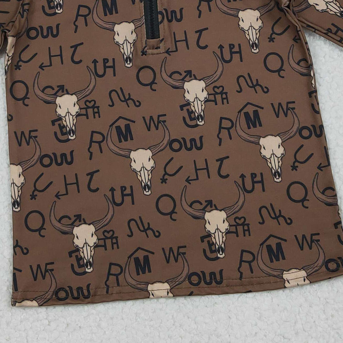 12.24 RTS NO MOQ （In stock）BT1597 Baby Boys Long Sleeve Western Bull Skulls Zipper Pullovers Top