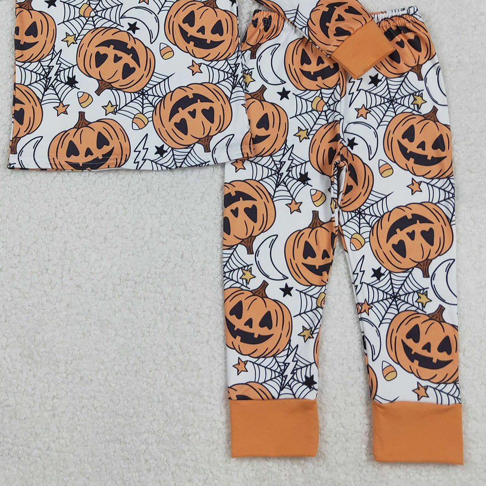 RTS NO MOQ （In stock）BLP1210 Baby Boys Winter Outfits Ghost And Pumpkins Halloween Pajamas Set Top And Pants Outfit