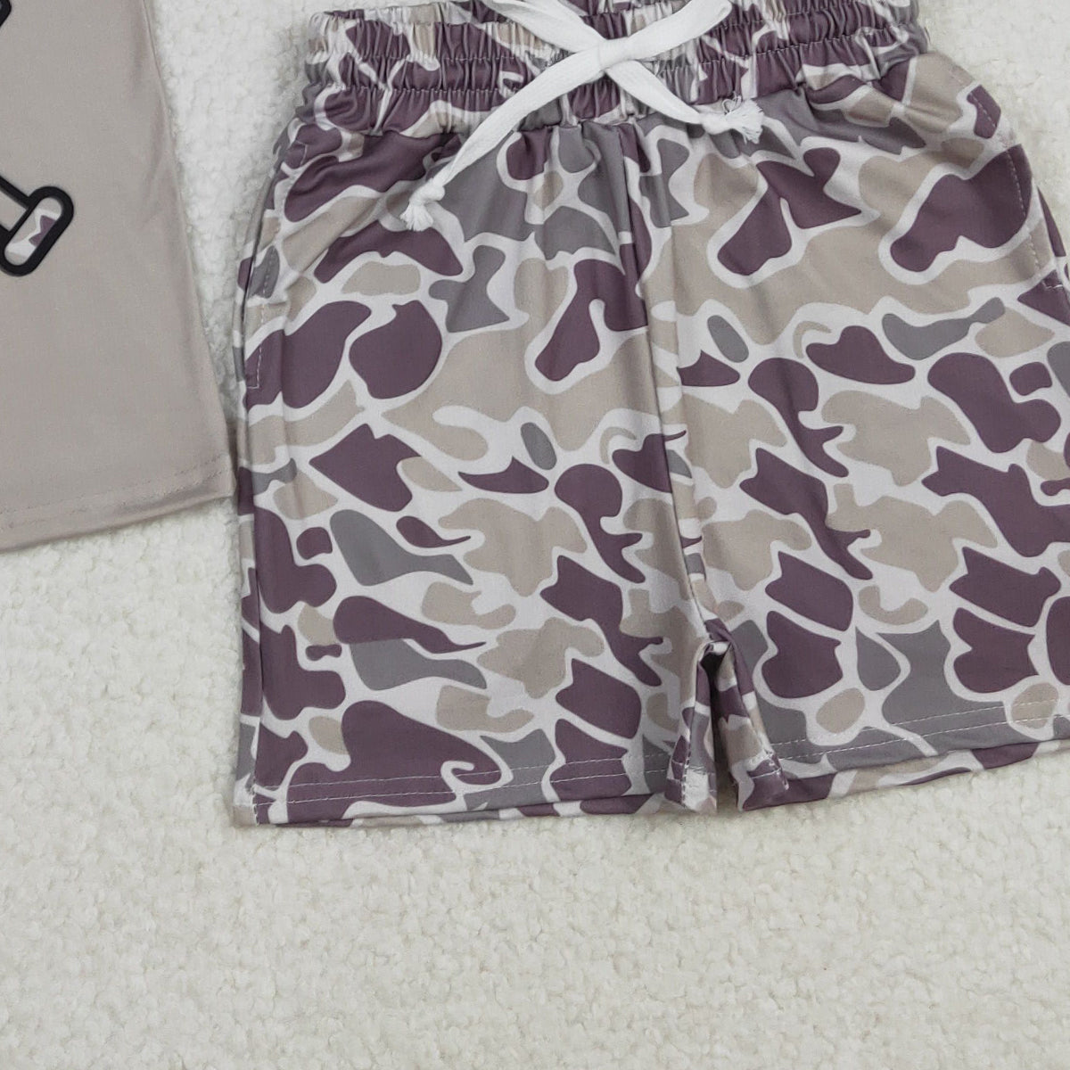 11.21 RTS NO MOQ （In stock）BT1417+SS0733 Baby Boys Grey Camo Baseball Short Sleeve Team T-shirts Shorts Clothes