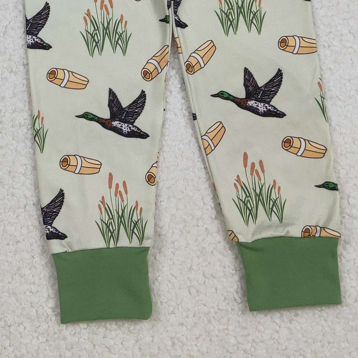 12.5 RTS NO MOQ （In stock）BSPO0635 Baby Boys Green Ducks Calls Top Pants Hunting Pajamas Sets