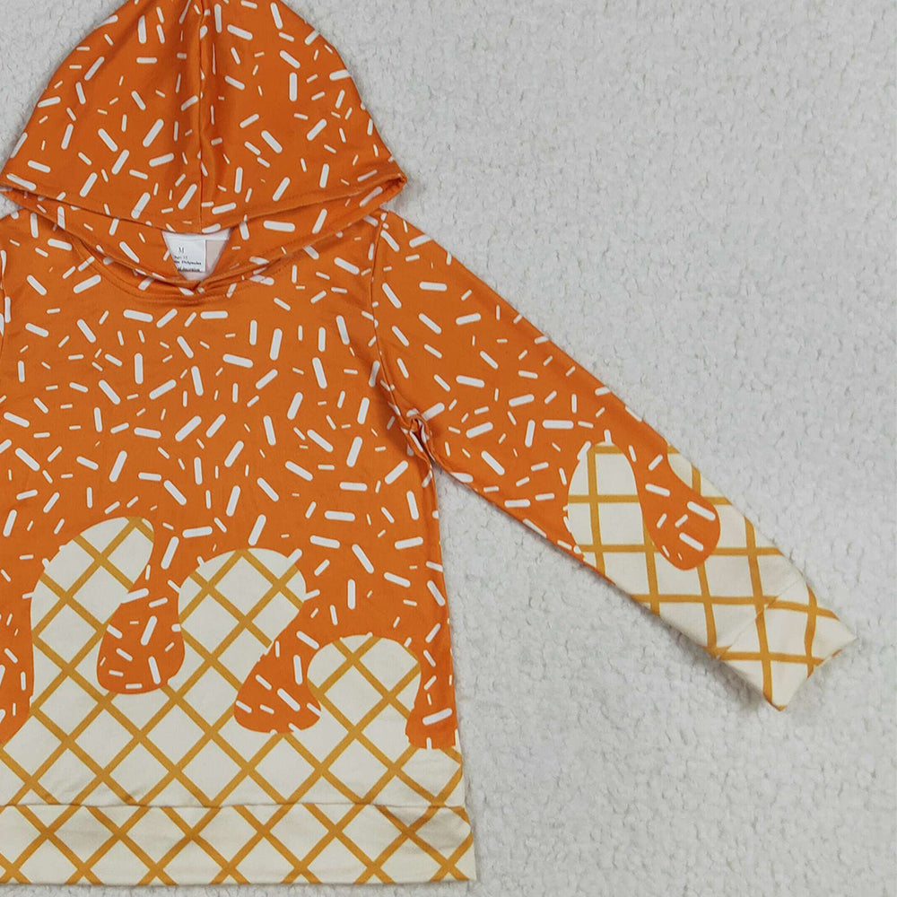RTS NO MOQ （In stock）BT1274 Baby Boys Long Sleeve Tops Baby Boys Orange Sprinkles Drips Team Hoodies Tops