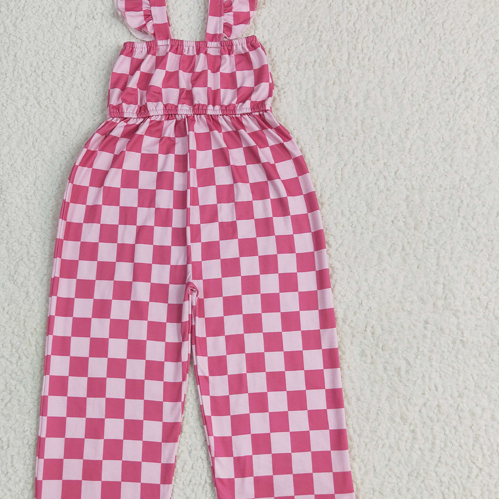 8.27 SR3050RTS NO MOQ Baby Girls Summer Jumpsuits baby girls clothes pink plaid flying sleeve jumpsuit