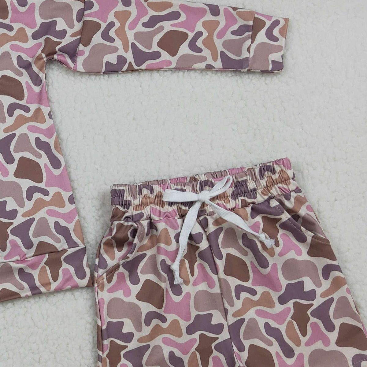 3.25 RTS NO MOQ （In stock）GLS0091 Kids Clothing for Baby Girls Long Sleeve Southern Camo Top Pockets Shorts Clothes Sets