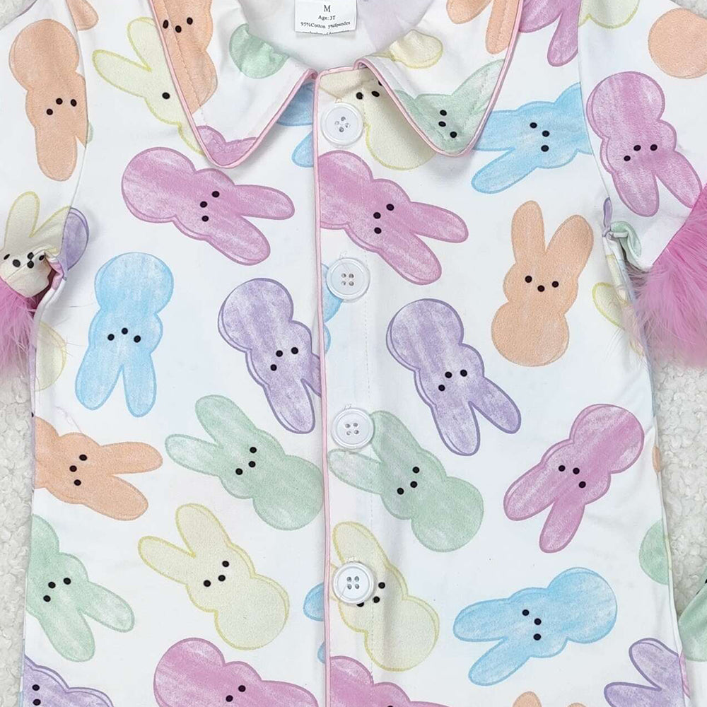 GSSO2020Girls Colorful Bunny Fur Pajamas Button down Easter Sleepwear Comfortable Soft Polyester Nightgown for Kids