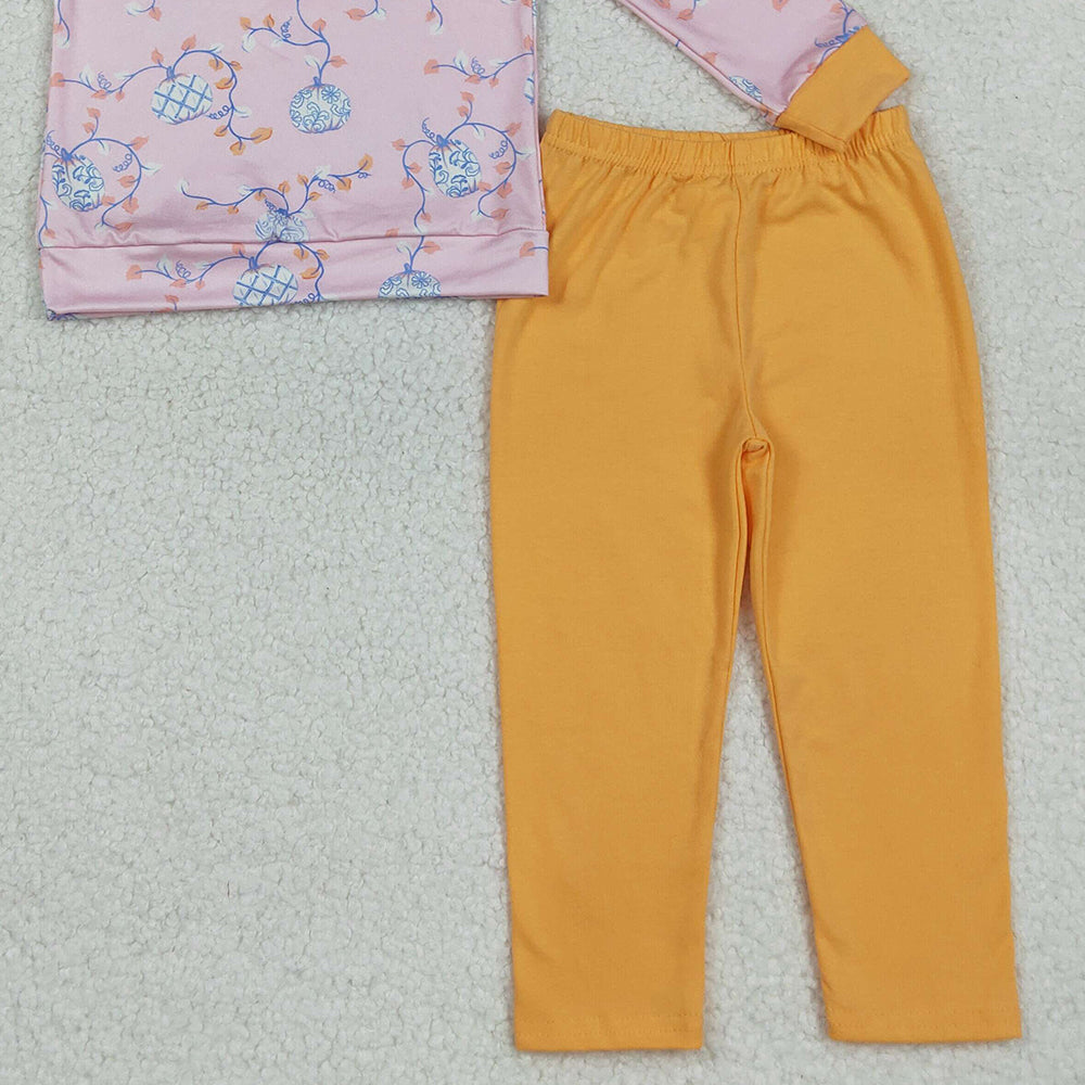 RTS NO MOQ （In stock）BLP0835 Baby Boys Winter Outfits Baby Boys Pumpkins Leaves Plaid Top Legging Fall Pant Sets