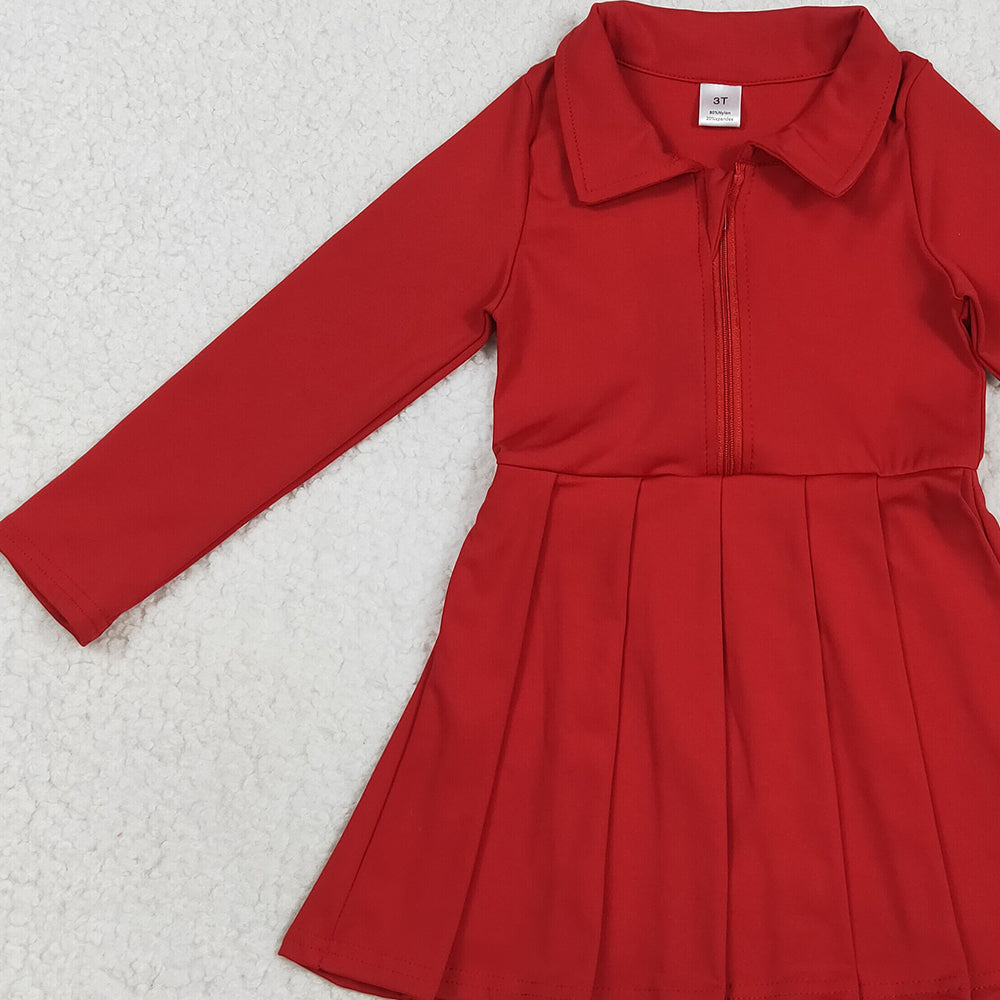 RTS NO MOQ （In stock）GLD1153 Baby Girls Yoga Dress Baby Girls Yoga Red Long Sleeves Zipper Knee Length Dresses