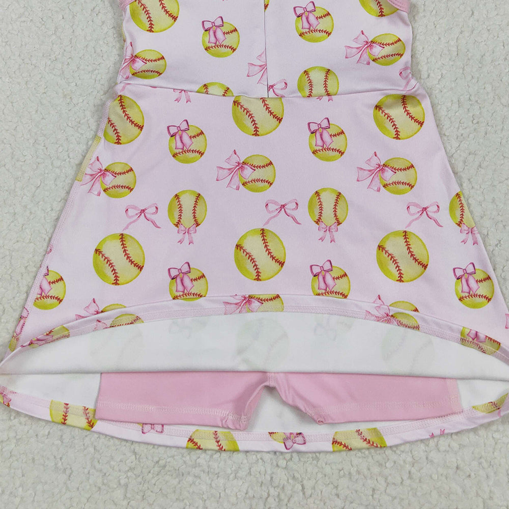 GSD2048RTS NO MOQ Baby Girls Summer Yoga Dress Kids Girls Sleeveless Softball Bow Active Wear Dress - Lightweight Comfortable Girls' Sportswear