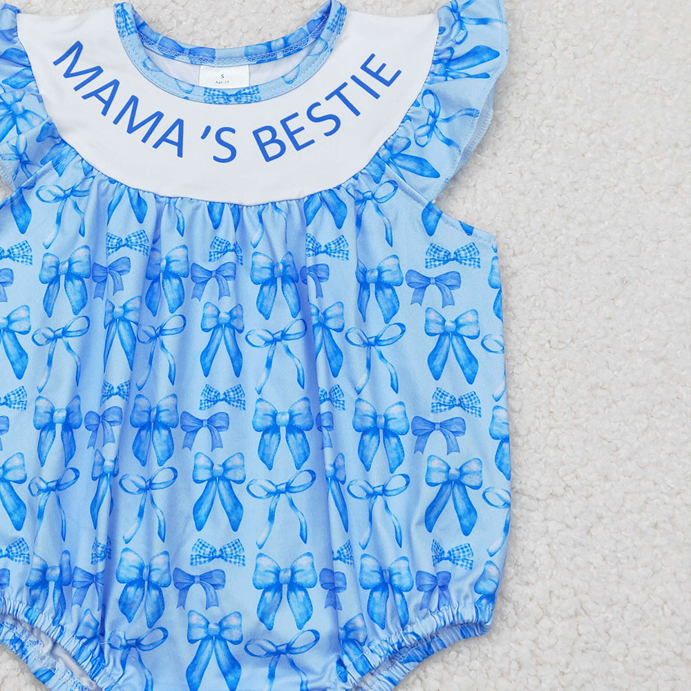 7.19 SR3039 RTS NO MOQ Baby Girls Summer Rompers baby girl clothes MAMA BESTIE blue sleeveless romper
