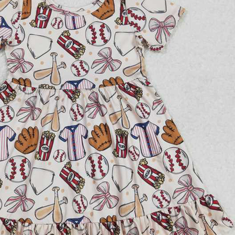 5.10 GSD1960 RTS NO MOQ Baby Girls Summer Dress Short sleeves baseball bow baby girls ruffle dresses