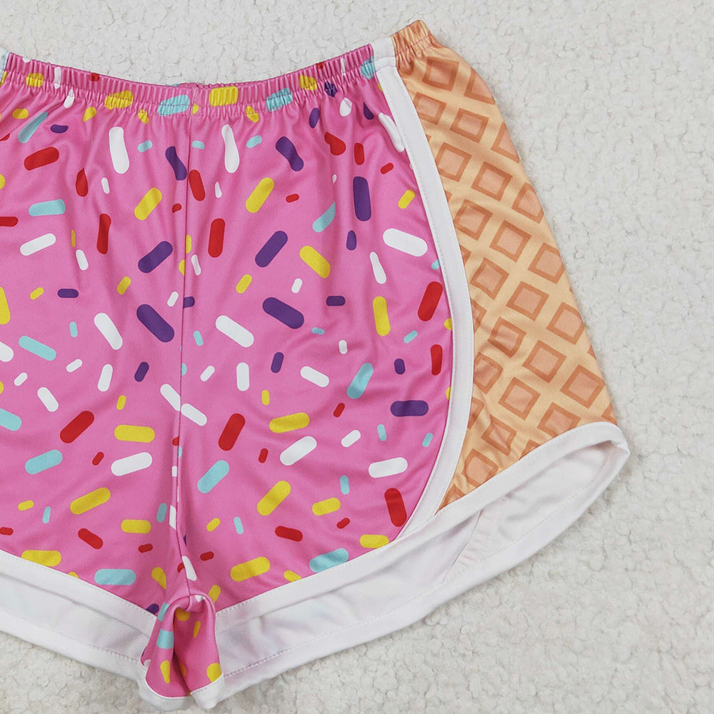 7.06 SS0574RTS NO MOQ Adult Women's Yoga Pants Adult Women Pink Ice-cream Drip Yoga Shorts Bottoms