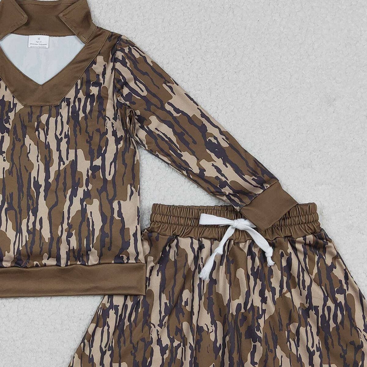 12.26 RTS NO MOQ （In stock）GLD1478 Baby Girls Olive Camo Long Sleeve Top Skirts Shorts Hunting Clothes Sets