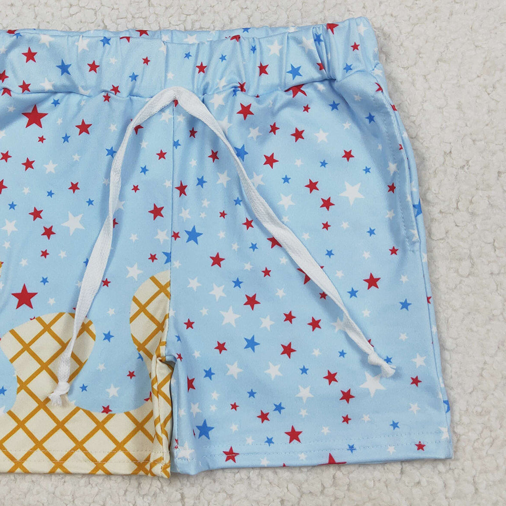 7.08 SS0610 RTS NO MOQ Baby Boys Summer Shorts Baby Boys Light Blue Drip Stars Pockets Team Shorts Bottom