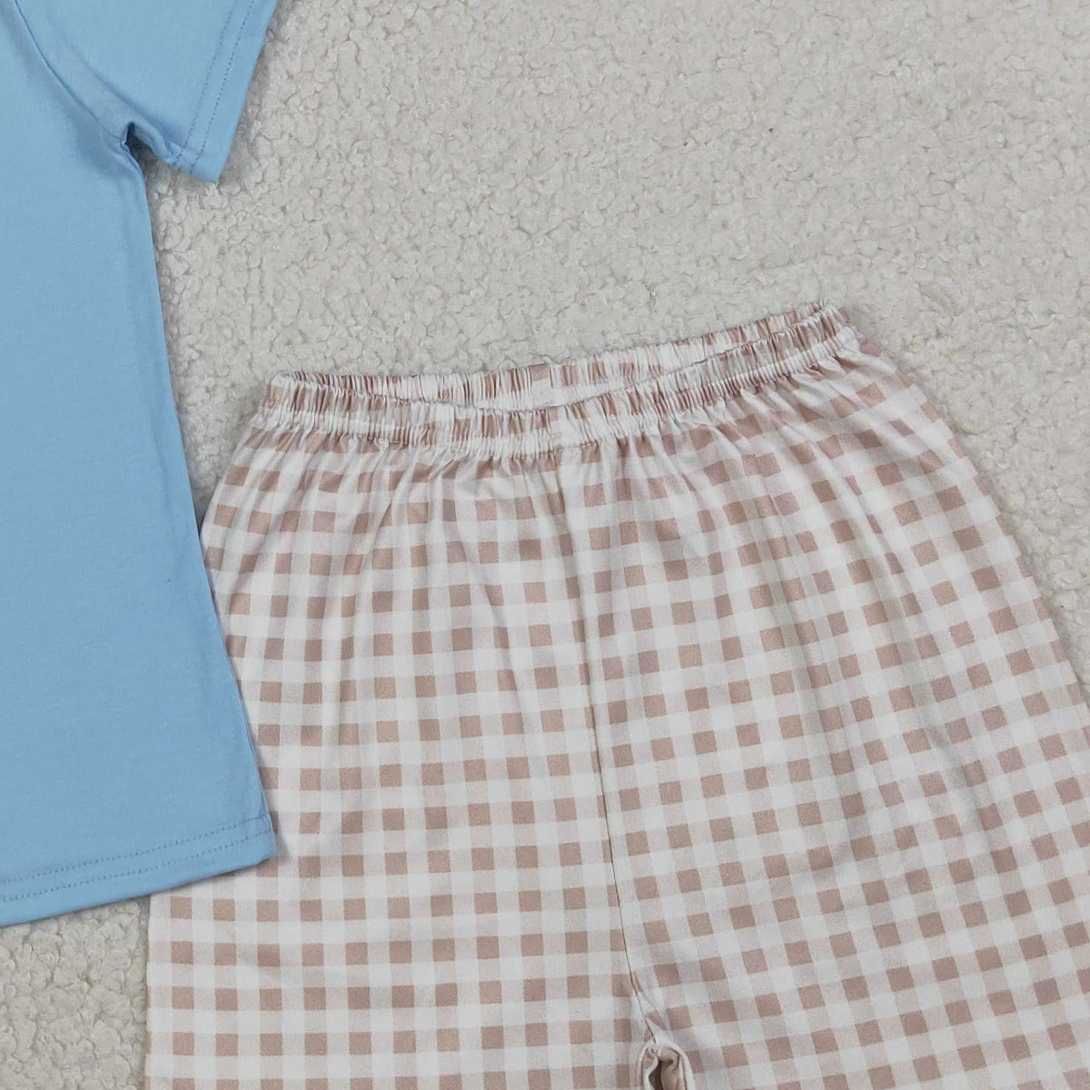 3.19 RTS NO MOQ （In stock）BSSO0305 Fashion Clothing For Baby Boys Embroidery Rabbit Shirt Checked Shorts Easter Clothes Sets