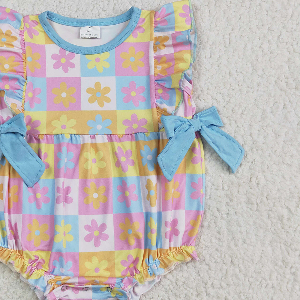 7.01 SR3090 RTS NO MOQ Baby Girls Summer Rompers Baby Girls Flutter Sleeves Bows Flowers Plaid Ruffle Rompers