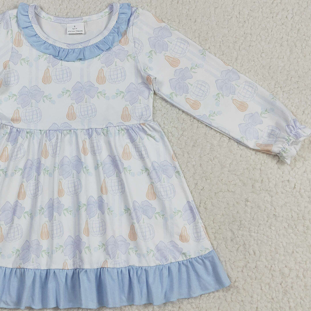 8.20 RTS NO MOQ （In stock）GLD1129 Baby Girls Winter Dress Baby Girls Pumpkins Flowers Plaid Fall Knee Length Dresses