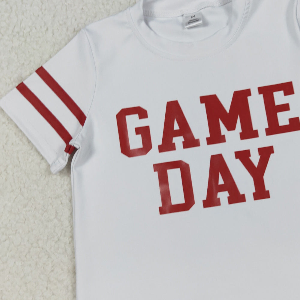 RTS NO MOQ （In stock）GT1102 Baby Girls Summer Tops Baby Girls Offset Print Red Game Day Yoga Active Team Tee Shirts