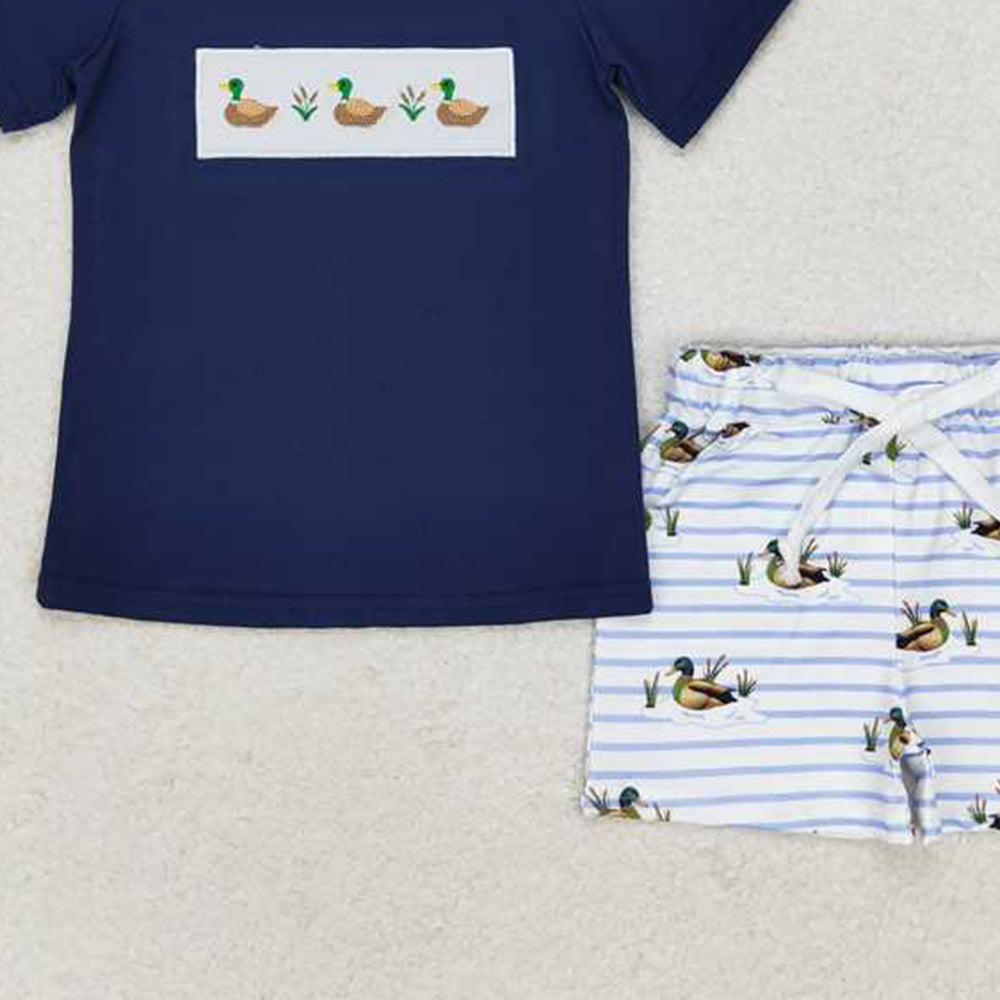 5.16  BSSO0884  RTS NO MOQ Short sleeves duck top stripe shorts kids boys clothing