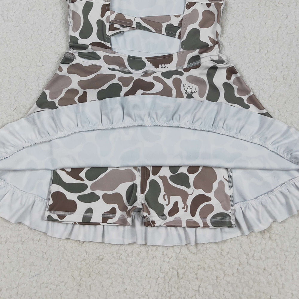 USA Shop (in stock) GSD2311 Baby Girls Summer Yoga Dress Baby Girls Strap Green Deer Dogs Ducks Camo Yoga Ruffle Knee Length Dresses