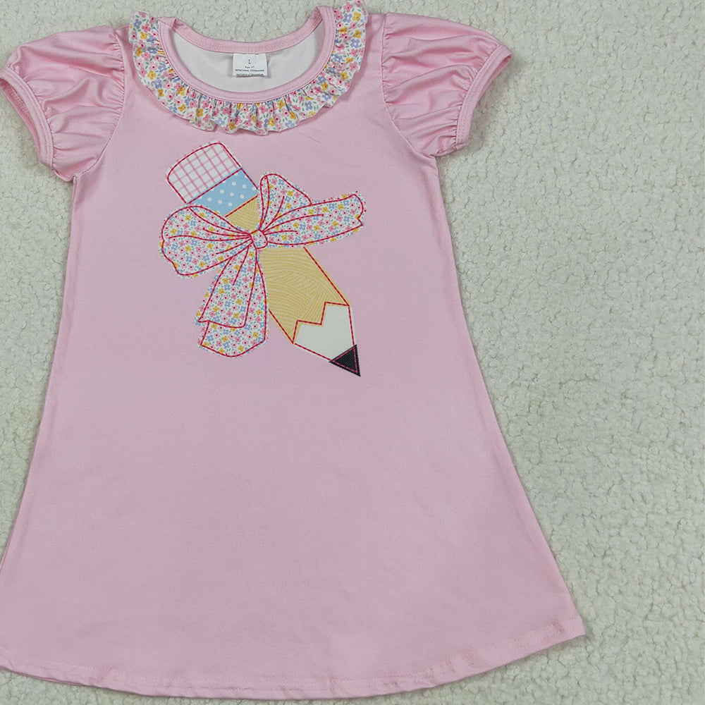 8.12  GSD2017RTS NO MOQ Baby Girls Summer Dress Baby Girls Peach Short Ruffle Sleeves Bow Pencil Top Dress