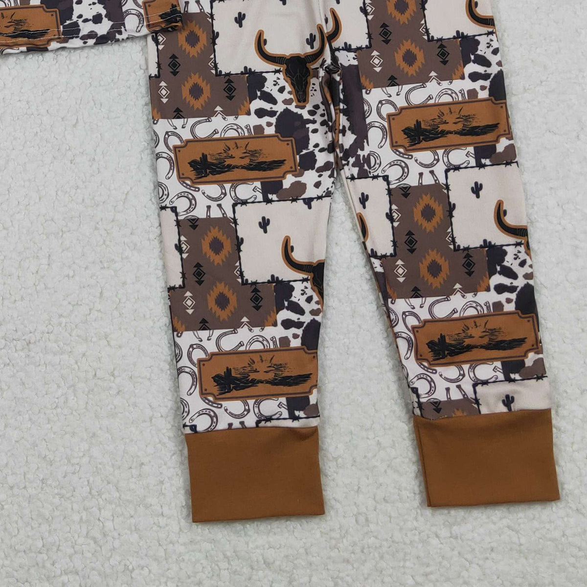 11.18 RTS NO MOQ （In stock）BLP1200 Baby Boys Bull Skull Aztec Checked Top Pants Western Pajamas Set