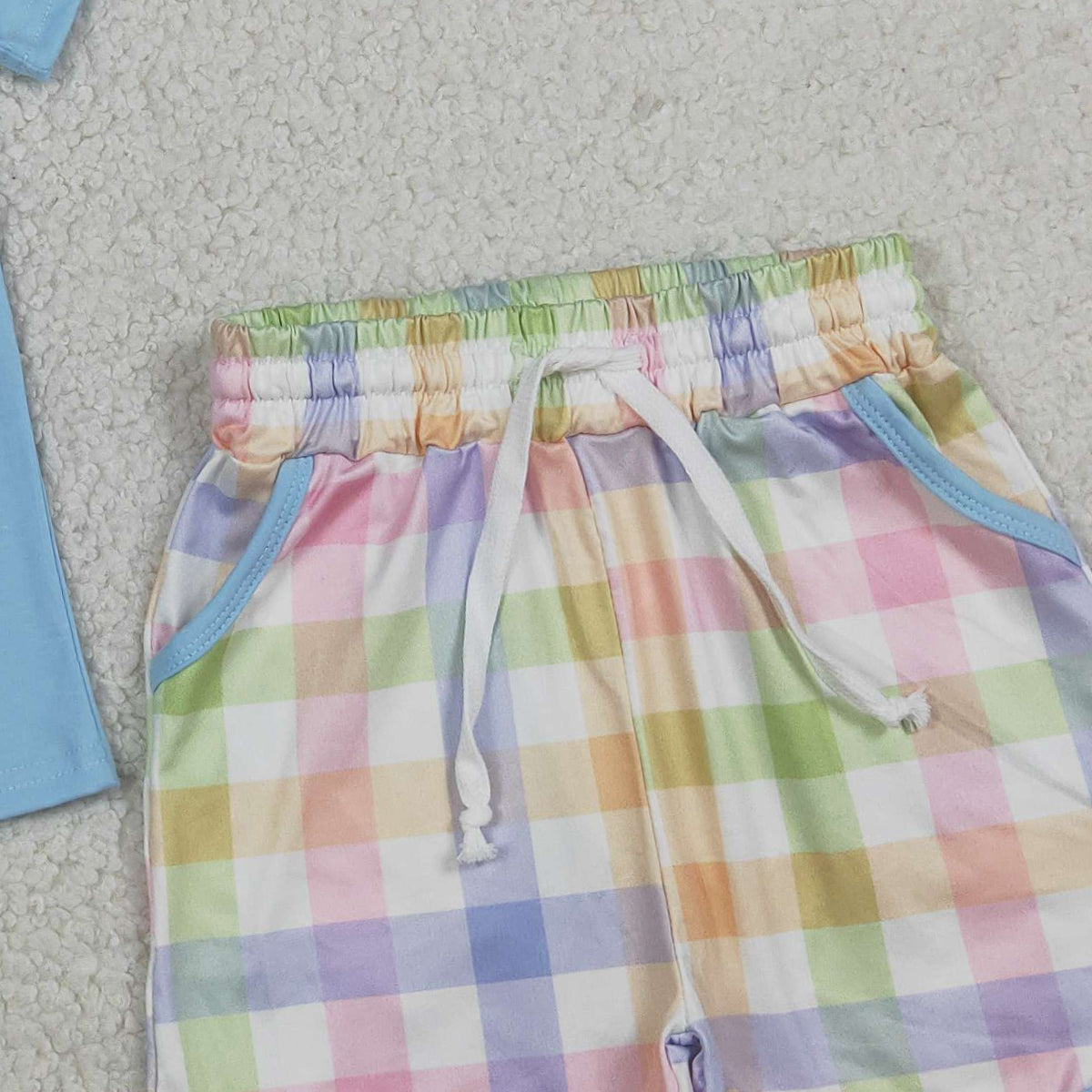 3.18 RTS NO MOQ （In stock）BSSO1605 Fashion Clothing For Baby Boys Embroidery I Love Mama Top Checked Pockets Short Clothes Sets