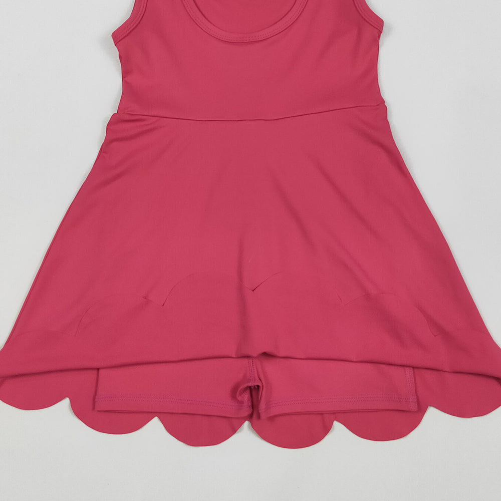 7.05 GSD2352RTS NO MOQ Baby Girls Summer Yoga Dress Baby Girls Hot Pink Sleeveless Yoga Active Knee Length Dresses