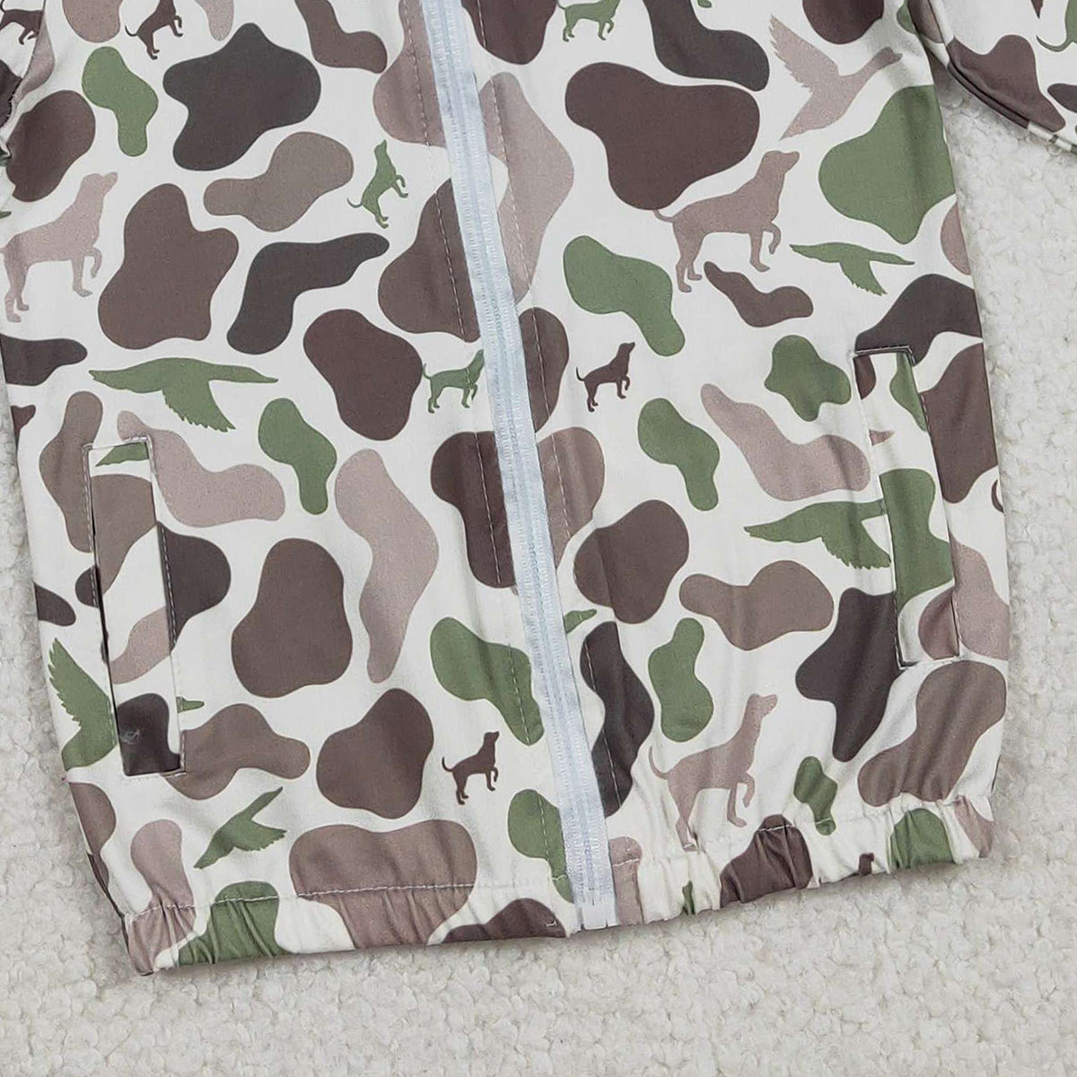 12.30 RTS NO MOQ （In stock）BT1343 Baby Boys Southern Hunting Ducks Dogs Camo Pocket Zipper Jackets Top