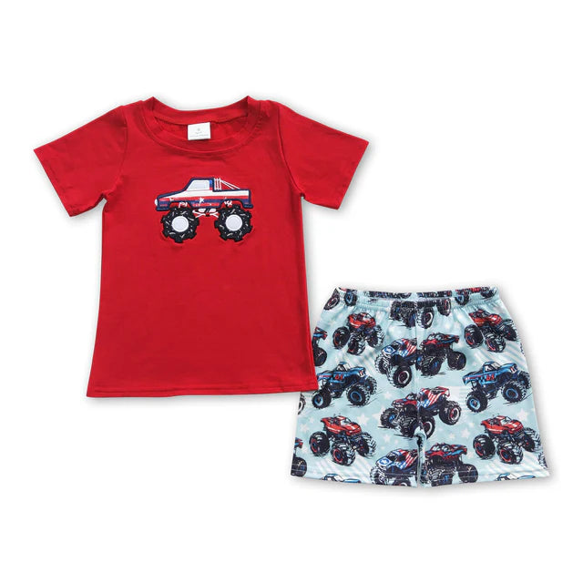 RTS Sibling Truck embroidery shirt shorts kids boy summer clothes