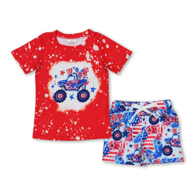 RTS Sibling Truck embroidery shirt shorts kids boy summer clothes