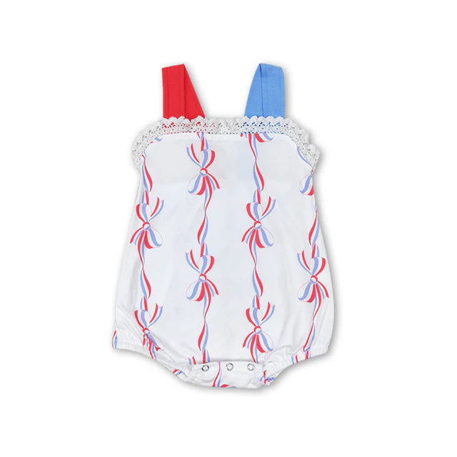 RTS Sibling Straps bow flag baby girls 4th of july romper