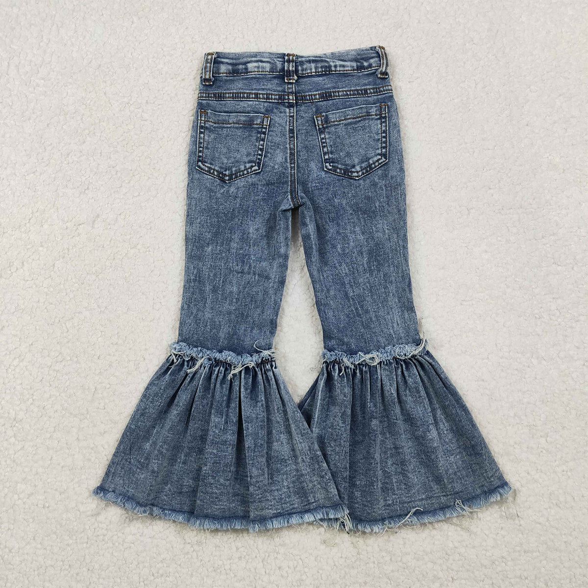 10.28 RTS NO MOQ （In stock）P0676 Baby Girls Denim Pants Baby Girls Navy Bleached Denim Flare Pants Jeans