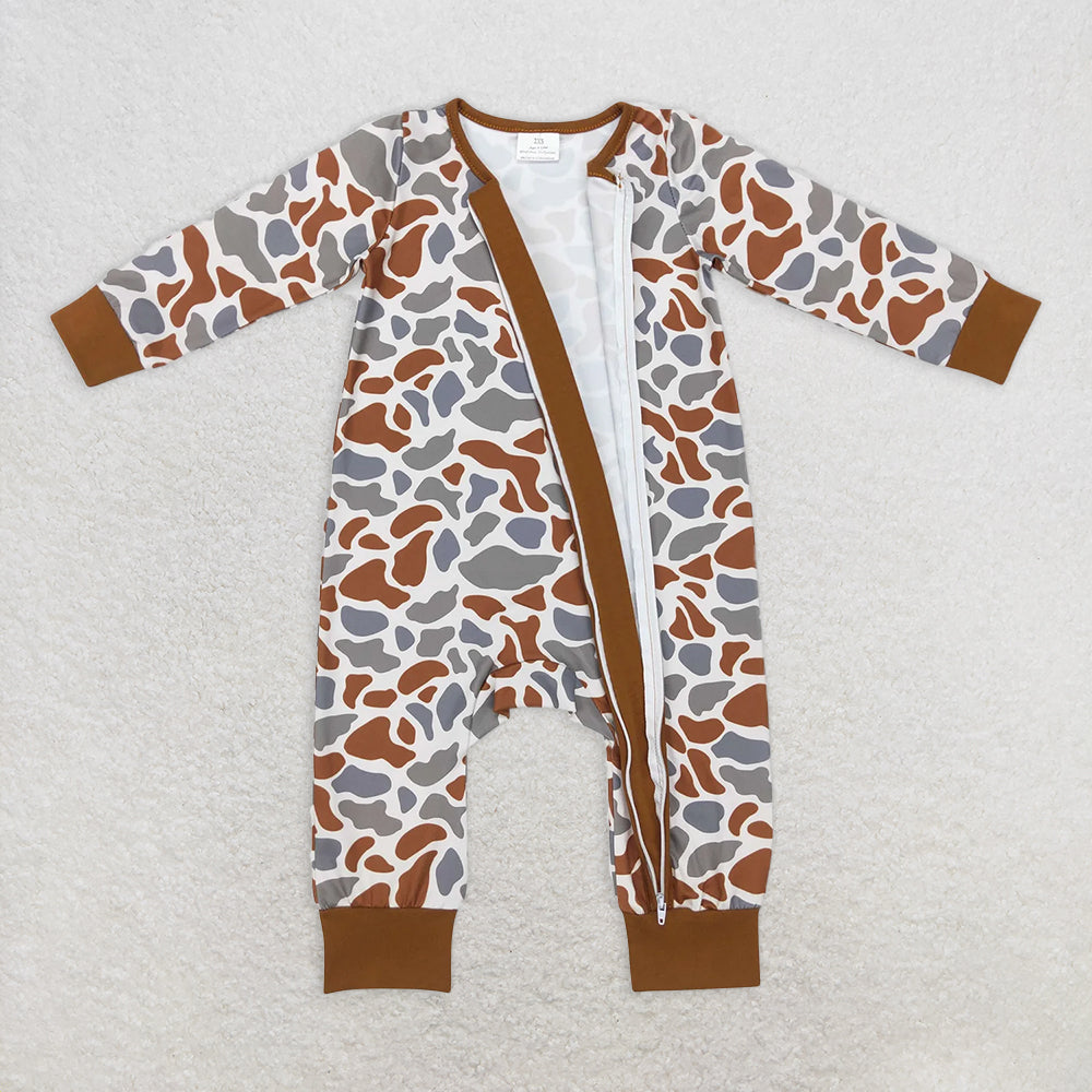 RTS LR0818 RTS NO MOQ  Baby Boys Winter Rompers Camouflage brown green zipper long sleeve jumpsuit