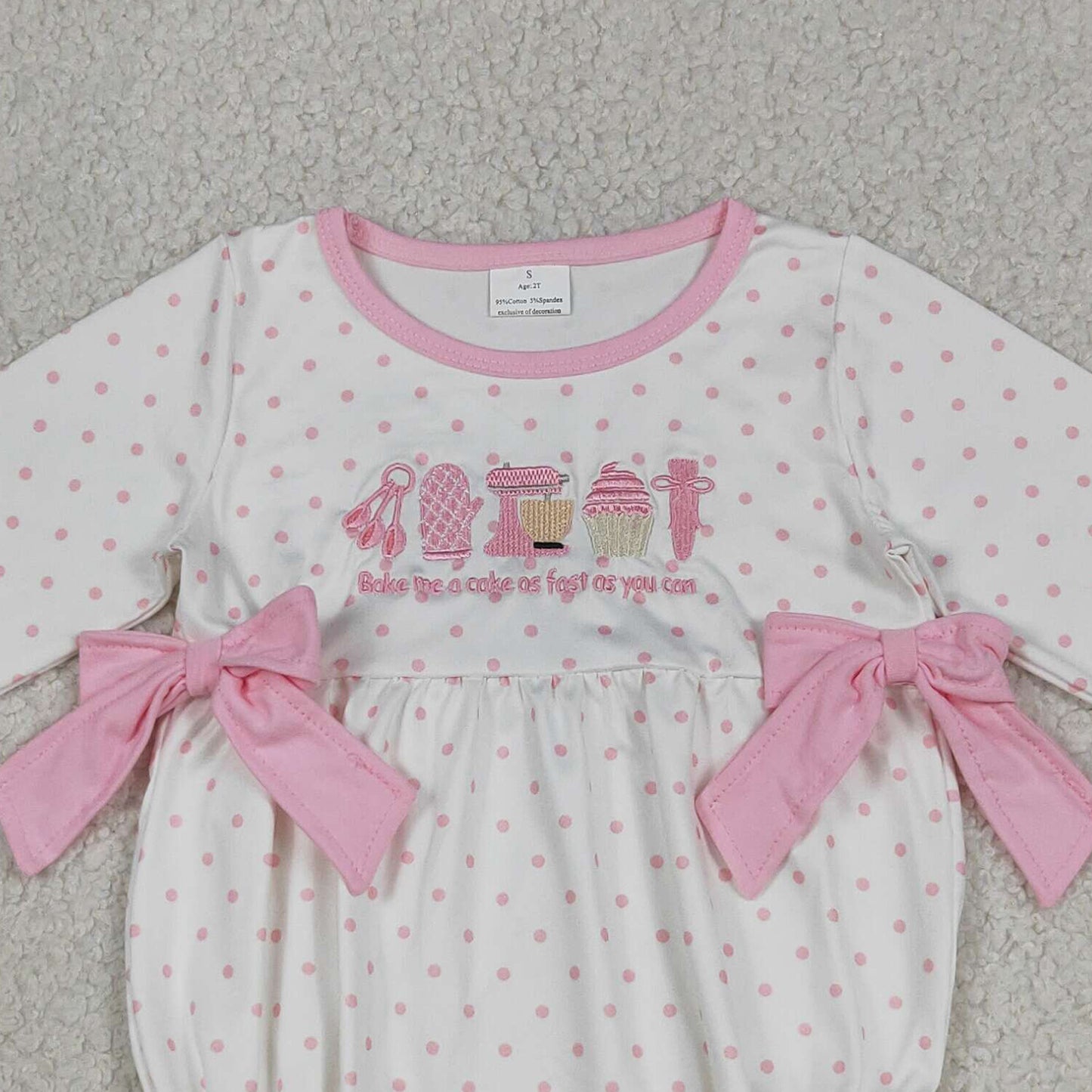 LR2947 RTS NO MOQ （In stock）Long sleeves pink polka dots cake baby girls romper