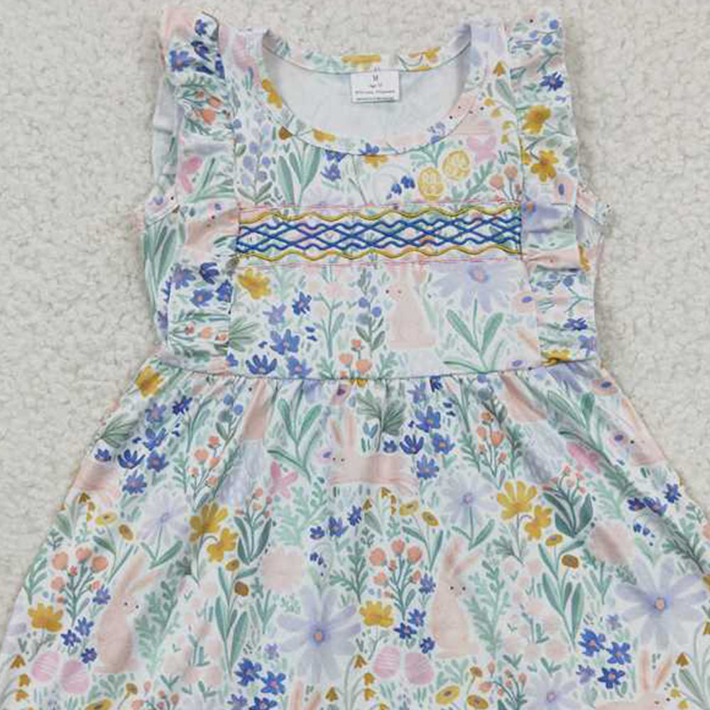 5.19 GSD0272 RTS NO MOQ Flutter sleeves rabbit floral embroidery baby girls dresses