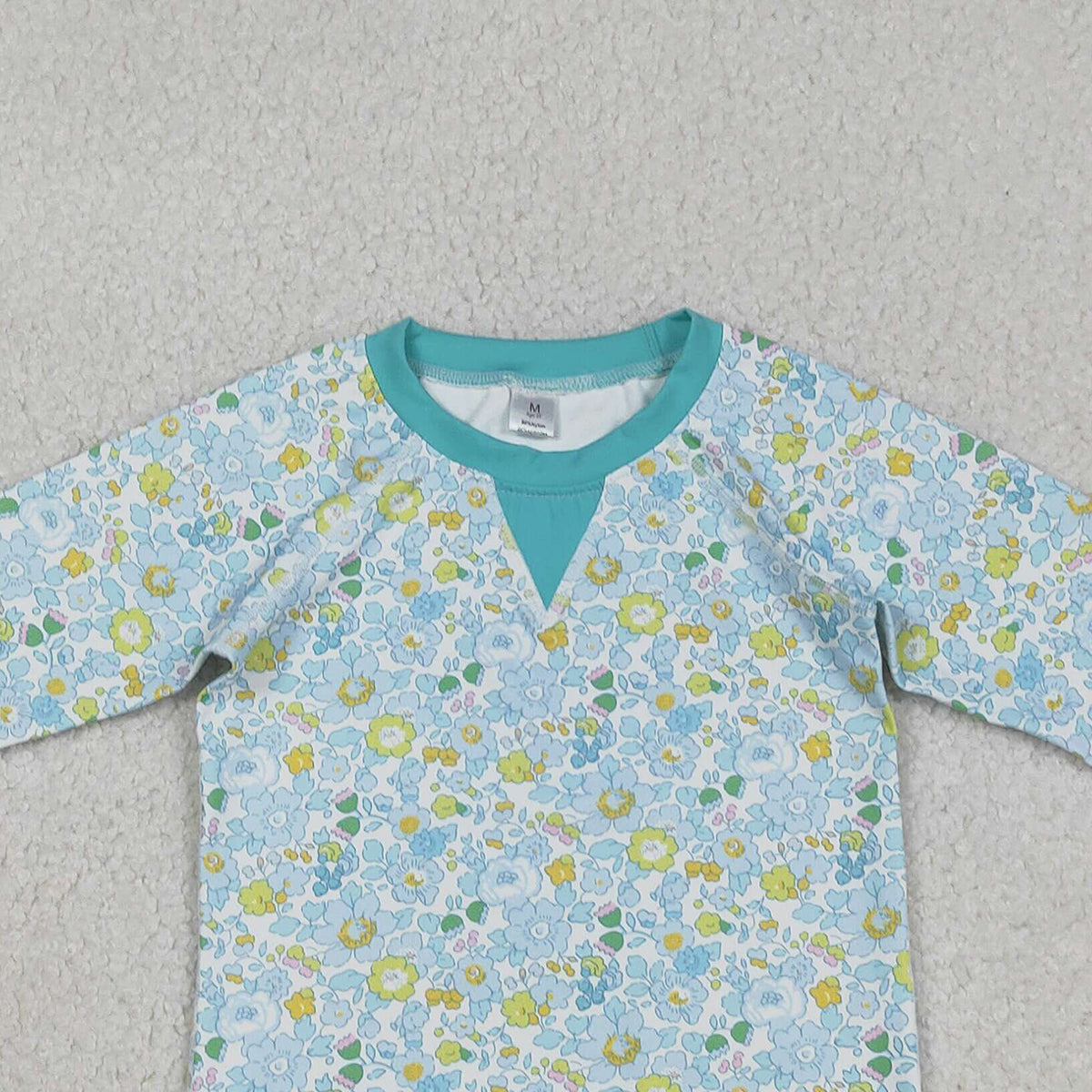 12.16 RTS NO MOQ （In stock）GT1294 Baby Girls Green Blue Flowers Long Sleeve Yoga Active T-shirts Top