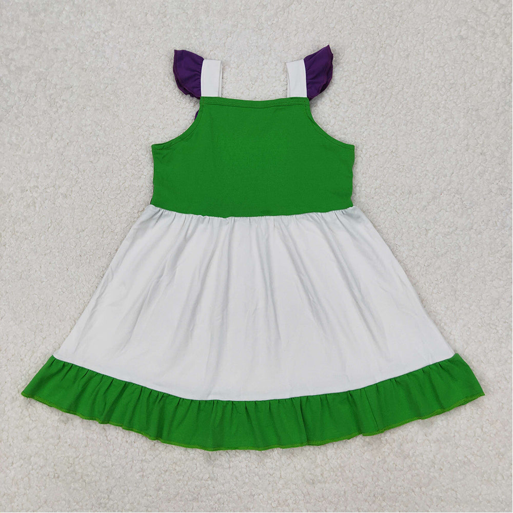 GSD1874 RTS NO MOQ White green purple flutter sleeves ruffle princess girls dress