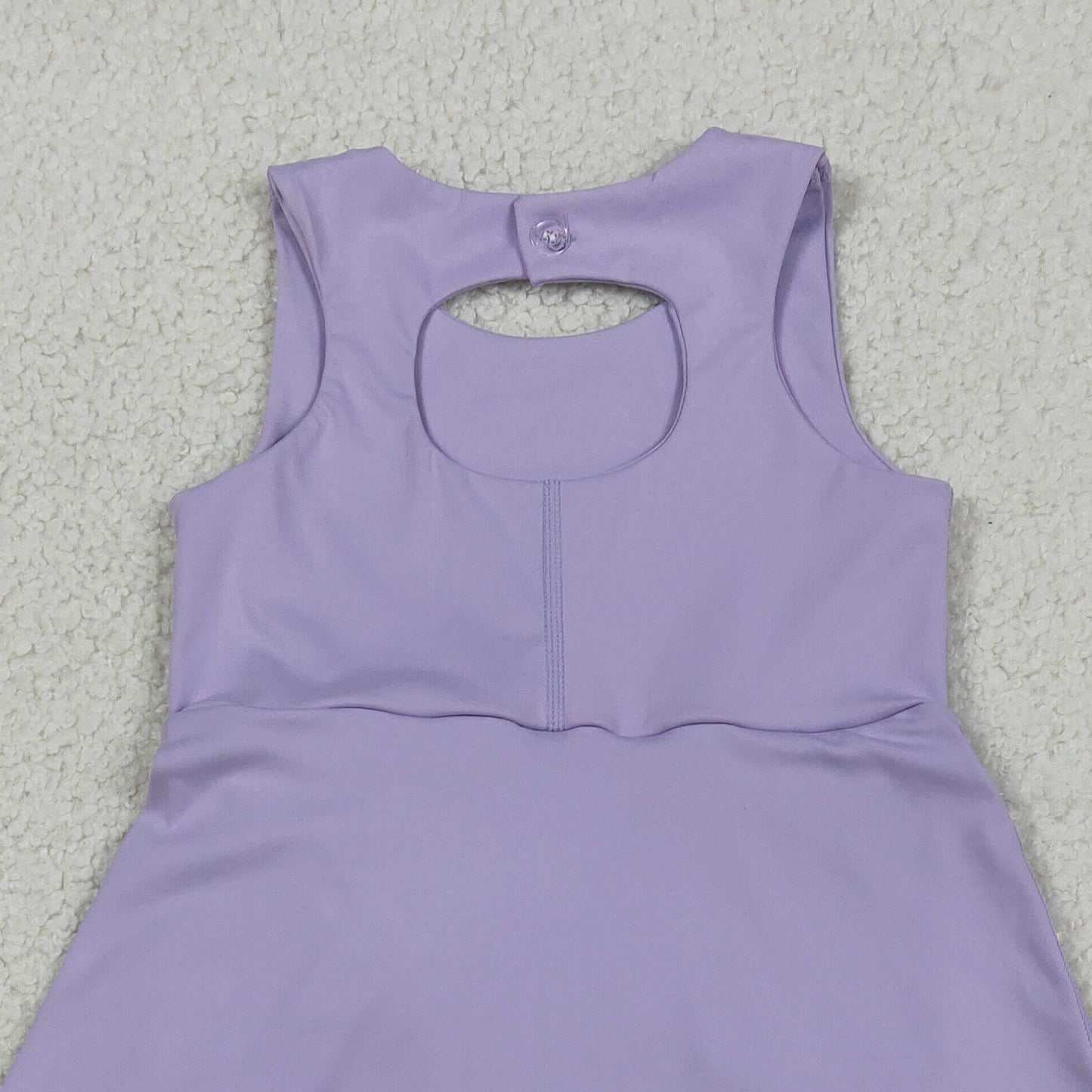 GSD3317 RTS NO MOQ （In stock ）Sleeveless bow lavender scallop girls athletic dress