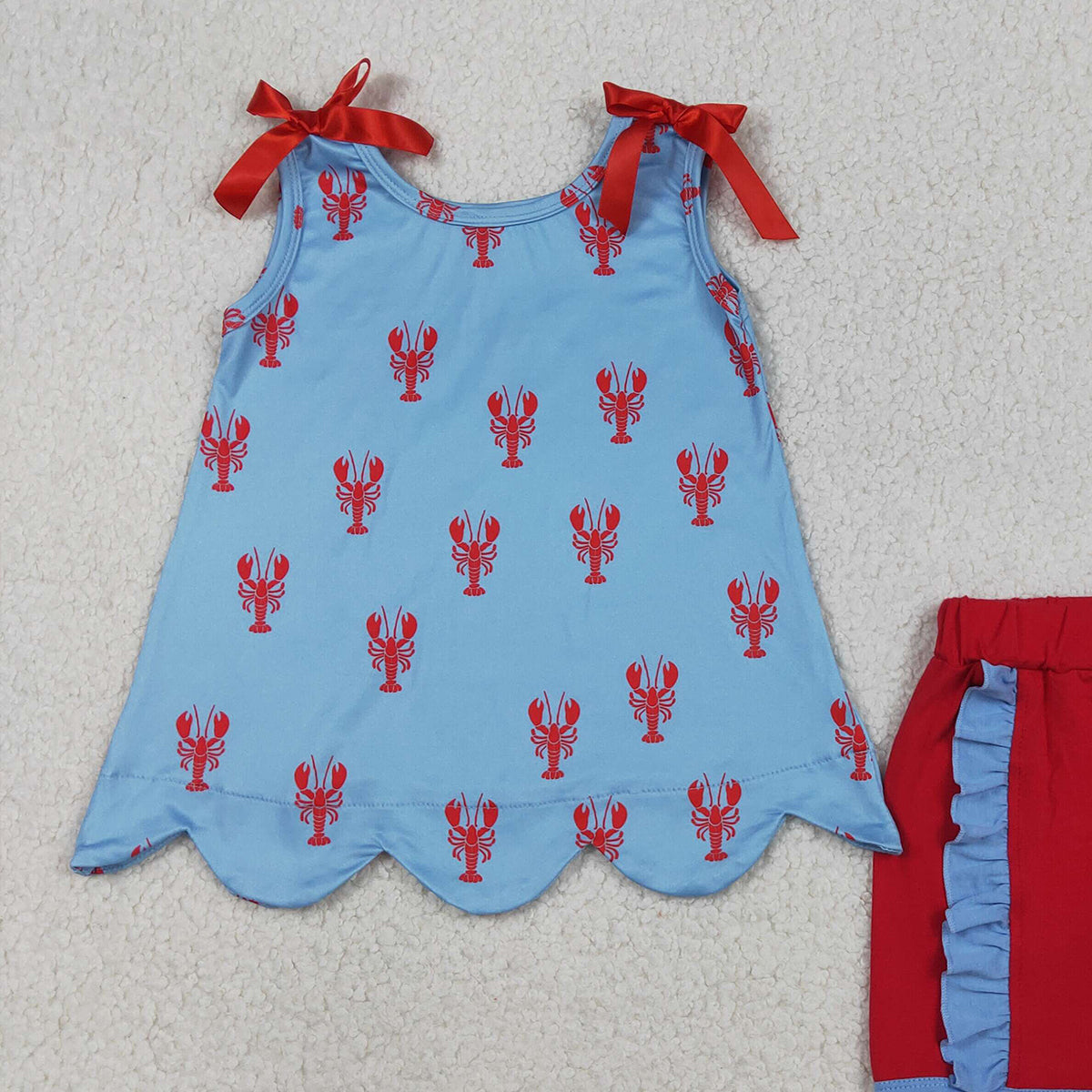 3.27 GSSO3050 RTS NO MOQ （In stock ）Baby Girls Sleeveless Crayfishes Scallop Tunic Ruffle Shorts Clothes Sets