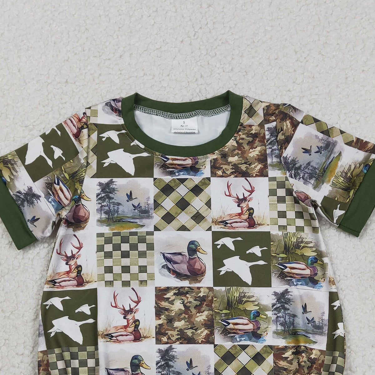 3.17 RTS NO MOQ （In stock）SR3837 Children's Fashion Romper Baby Boys Short Sleeve Deer Ducks Checked Hunting Rompers
