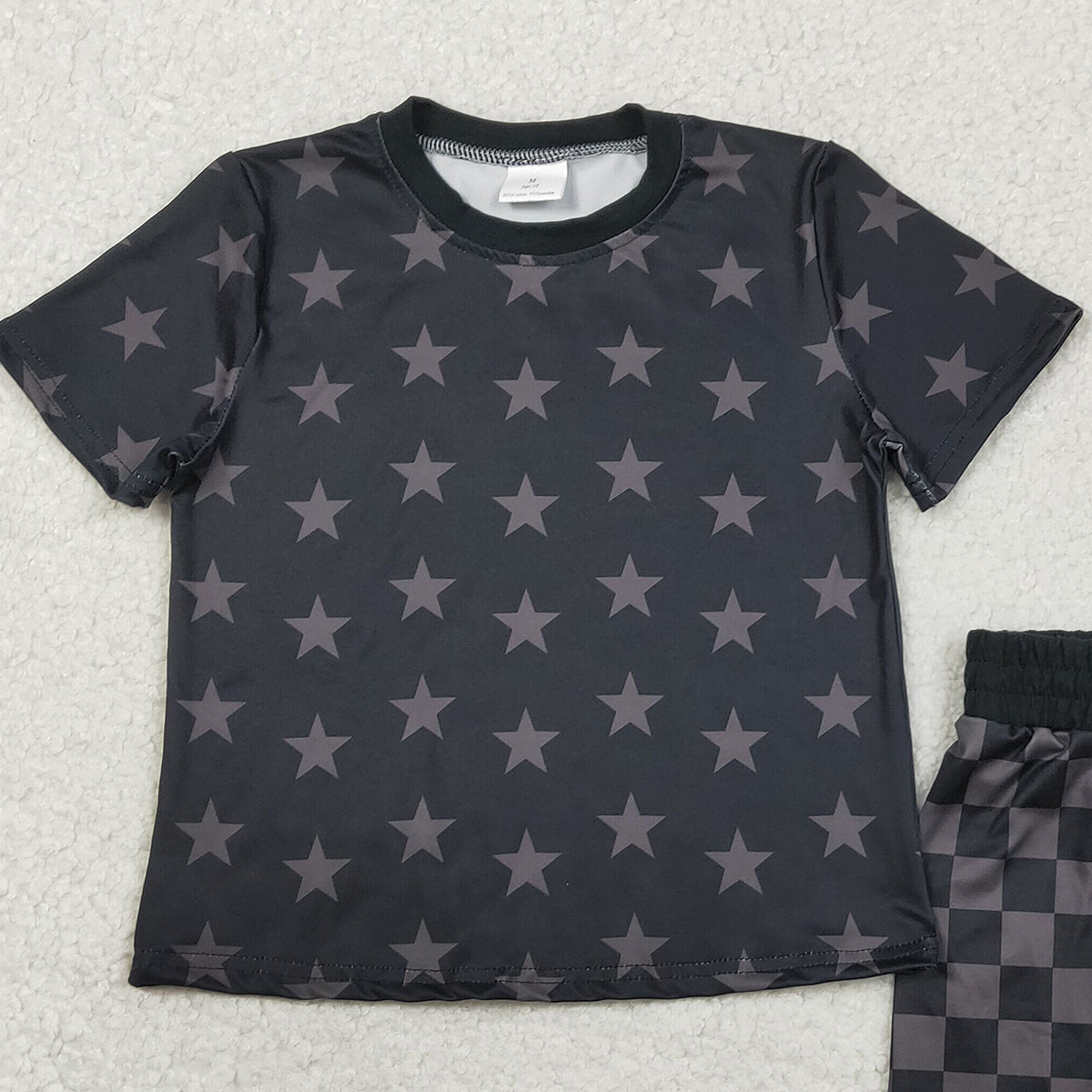 2.3 RTS NO MOQ （In stock）GSSO2913 Baby Girls Short Sleeve Stars Top Checked Shorts 4th of July Clothes Sets